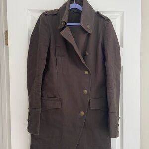 TOPSHOP Military Steampunk Dark Green Long Coat Epaulette Jacket Collared Size 8
